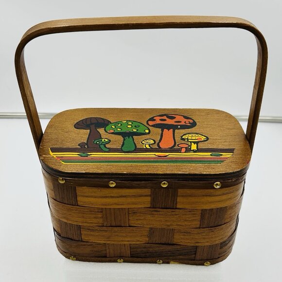 Caro Nan? Handbags - VTG 60s 70s Caro Nan? Folk Art Painted Mushroom Basket Purse Boho Hippie Cottage